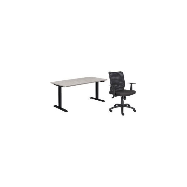 Global Equipment Interion Height Adjustable Table with Chair Bundle - 60"W x 30"D, Gray W/ Black Base 695780GY-B - main